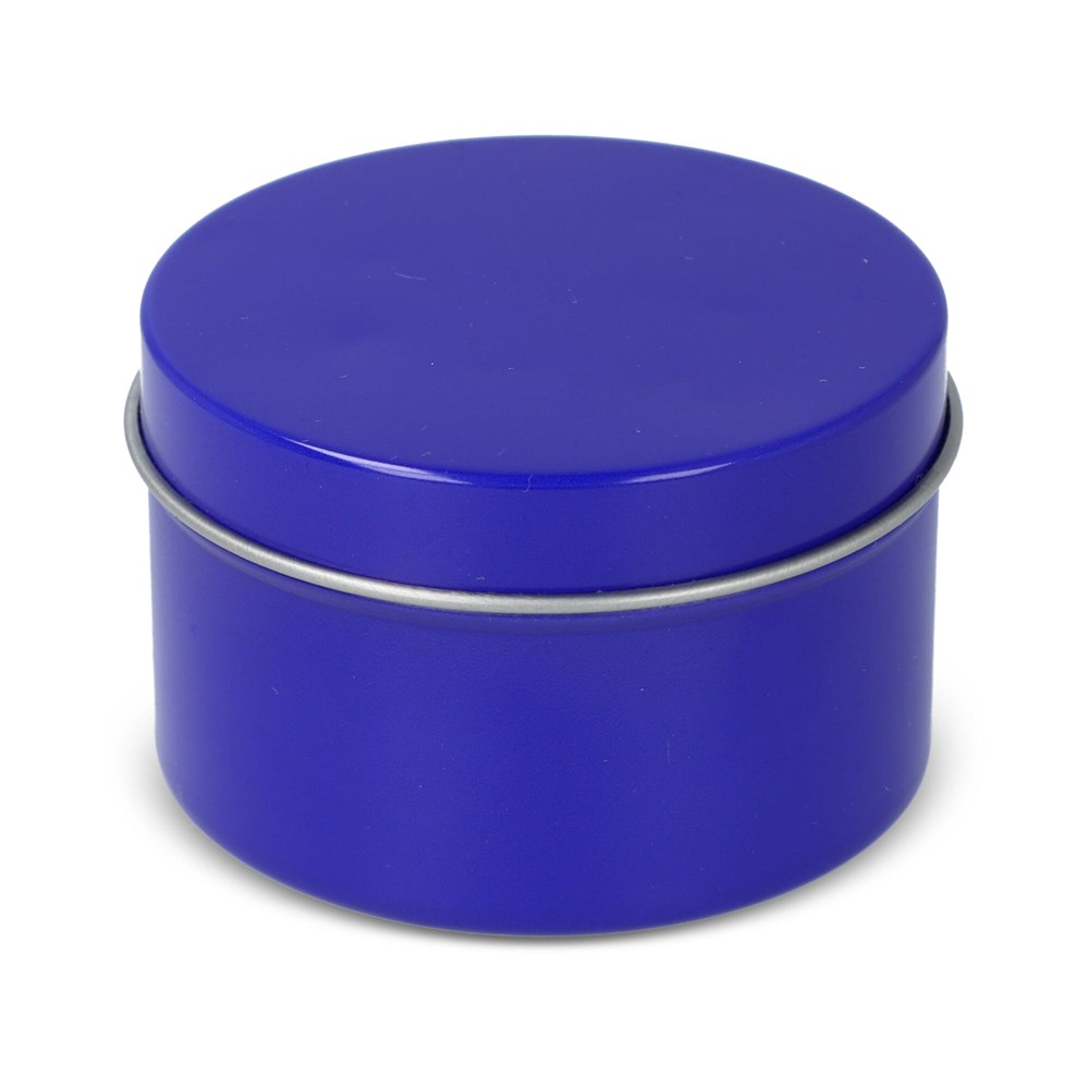 Kirtan plantaardige geurkaars in groot gerecycled blik - blauw