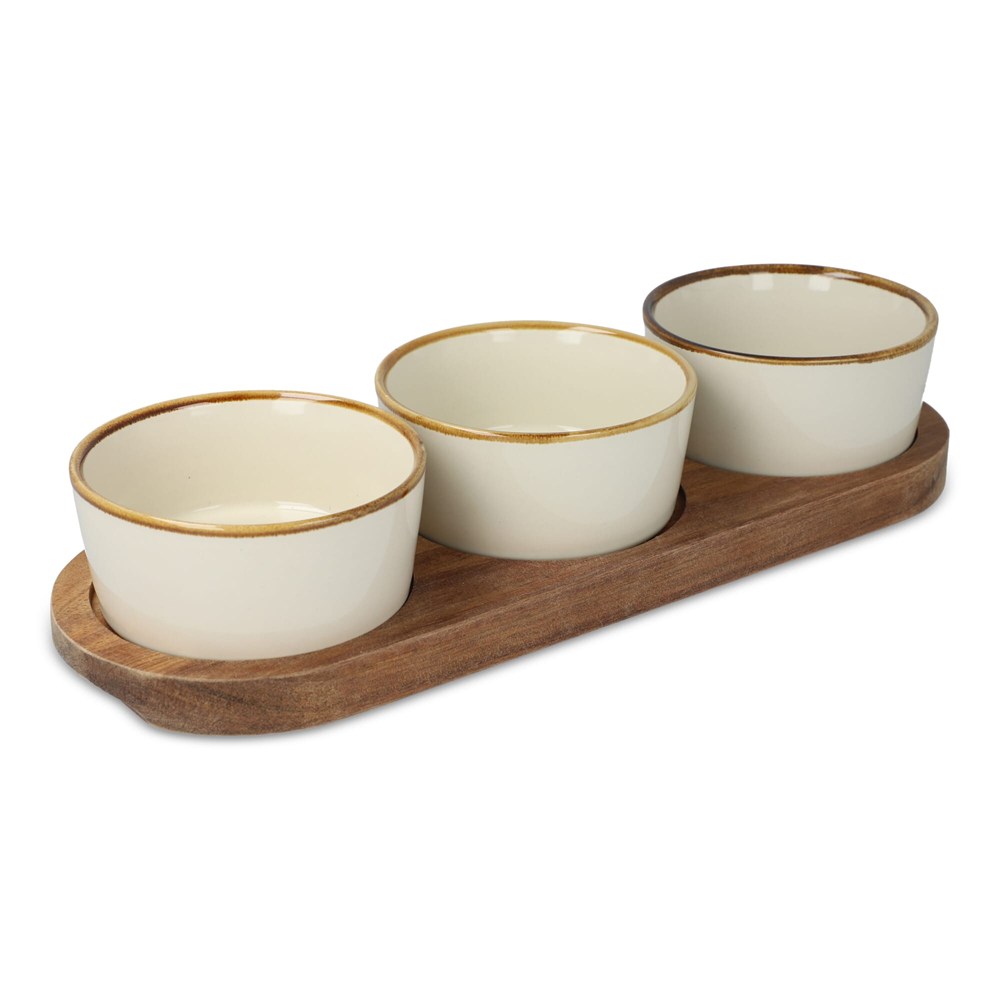 InSideOut Houten standaard met 3 keramische ronde kommen