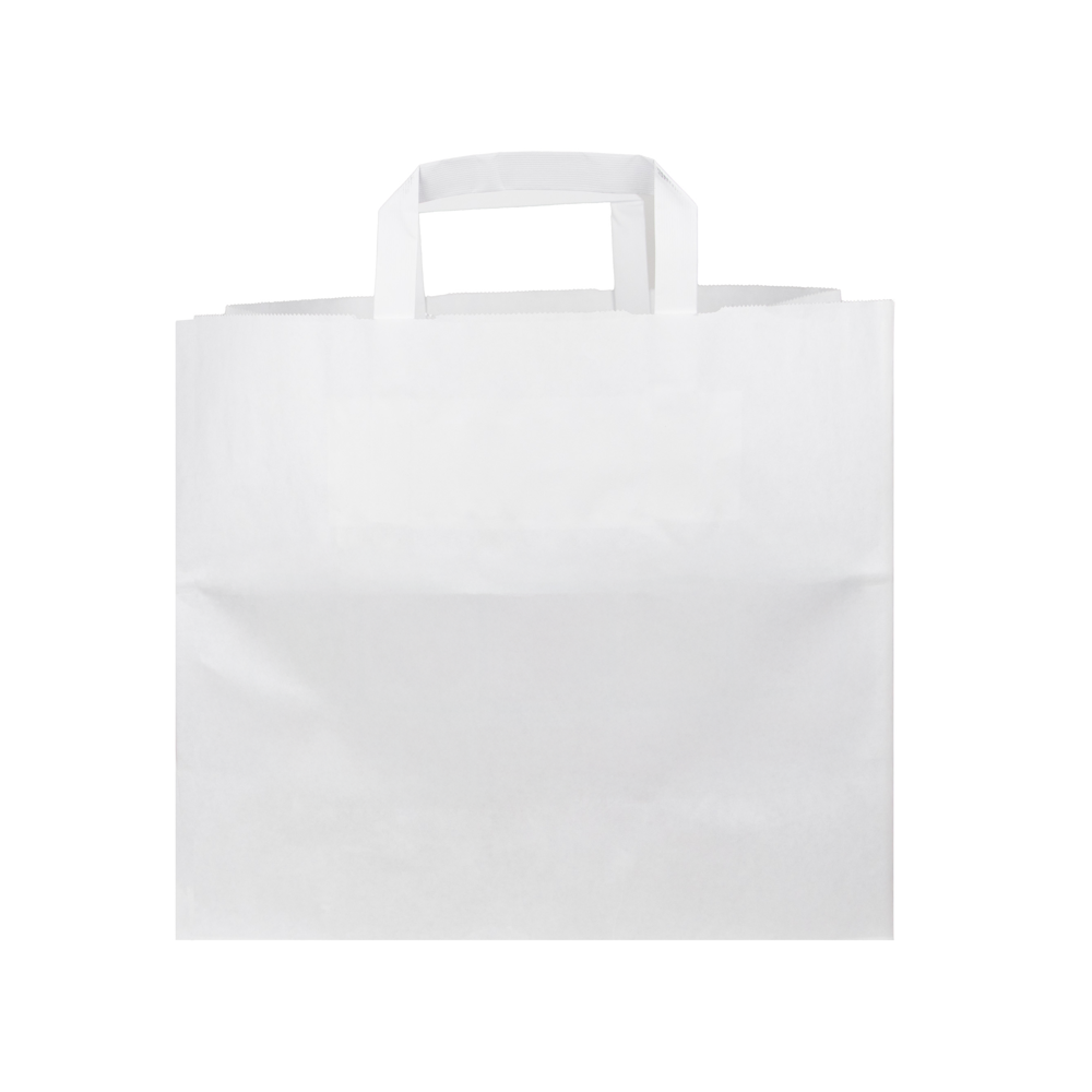 Papieren snacktassen met gevouwen handvat, Bruin, L 26x17x25cm, 1 drukzijde - Wit