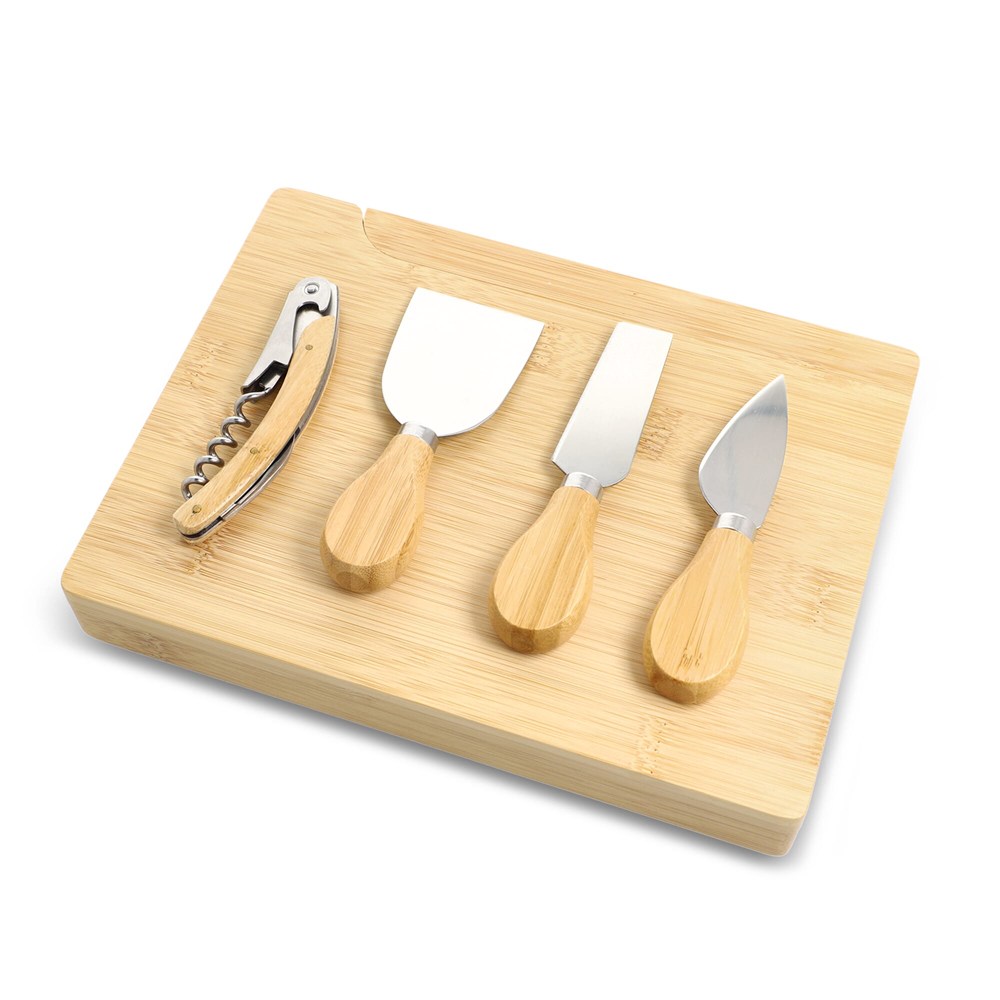 4 stuks bamboe kaas- en wijnset