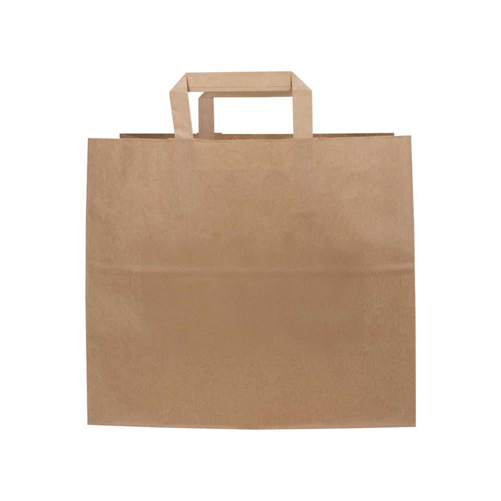Papieren snacktassen met gevouwen handvat, Bruin, L 26x17x25cm, 1 drukzijde