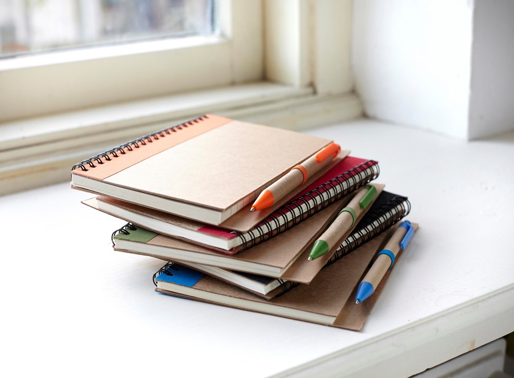 Draadgebonden notitieboekje met balpen Stella