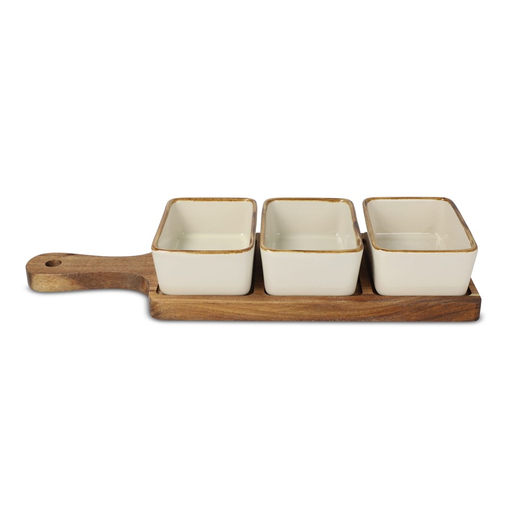 InSideOut houten serveerplank met 3 keramische schaaltjes